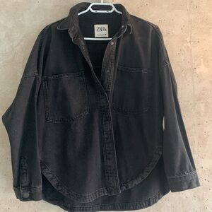 Zara Oversized Denim Shirt Jacket, Black Denim, Size S